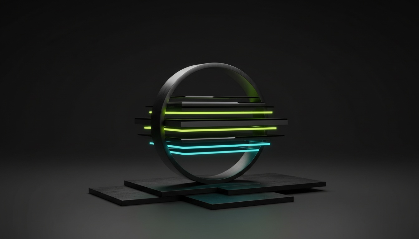 Abstract dark cover with a lime budget gauge, stacked cost segments, and connected model nodes in cyan and emerald.
