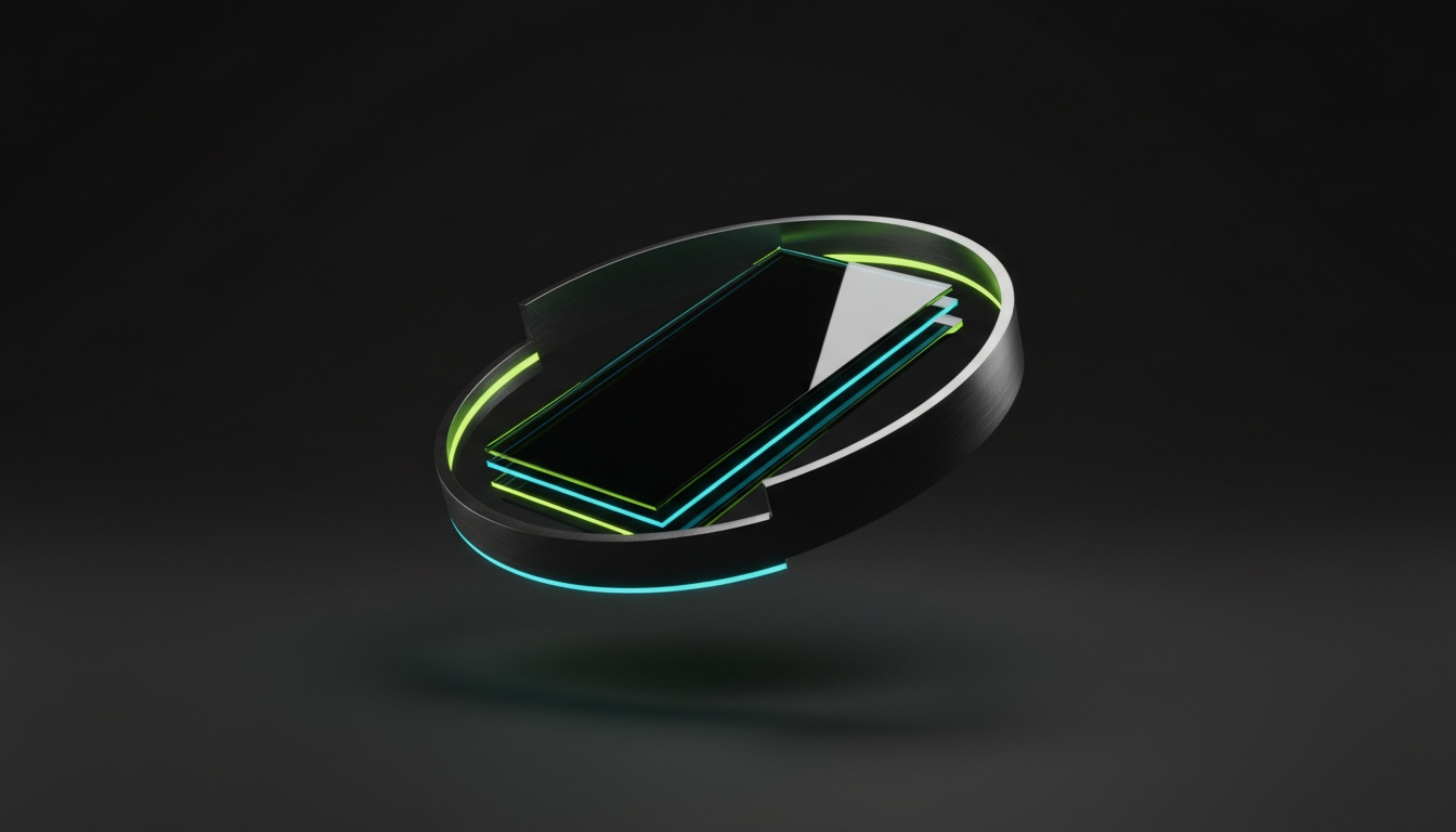 A centered system of connected luminous rings representing controlled AI spending